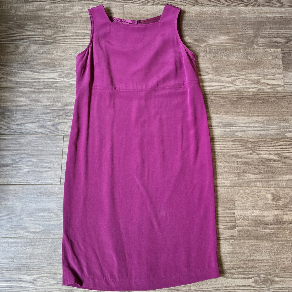 TALBOTS Dress Womens 12P Pink Fuchsia Pure Silk Minimalist Chic 90s Y2K Vintage